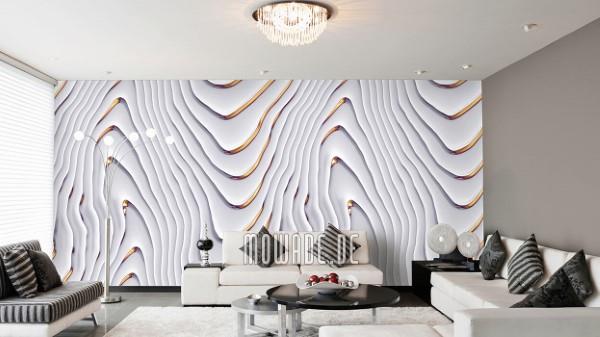 Papiers peints intissés 3D beaux et modernes pour chaque intérieur et préférence revêtement mural élégant papier peint à motif de vagues en or blanc