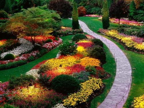 Beau jardin élégant sentier en pierre