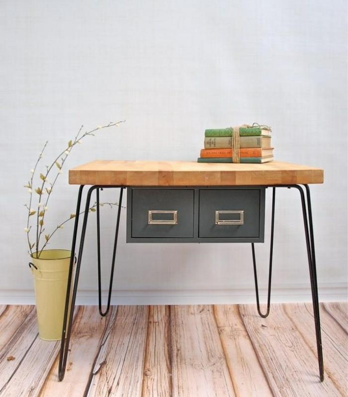 Zbuduj własne biurko z drewna panel szuflady z litego drewna metalowe nogi