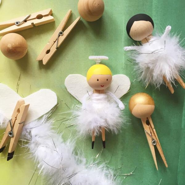 Anioły stróże majsterkują z dziećmi na Boże Narodzenie - magiczne pomysły i instrukcje na proste klamerki do bielizny z aniołami diy