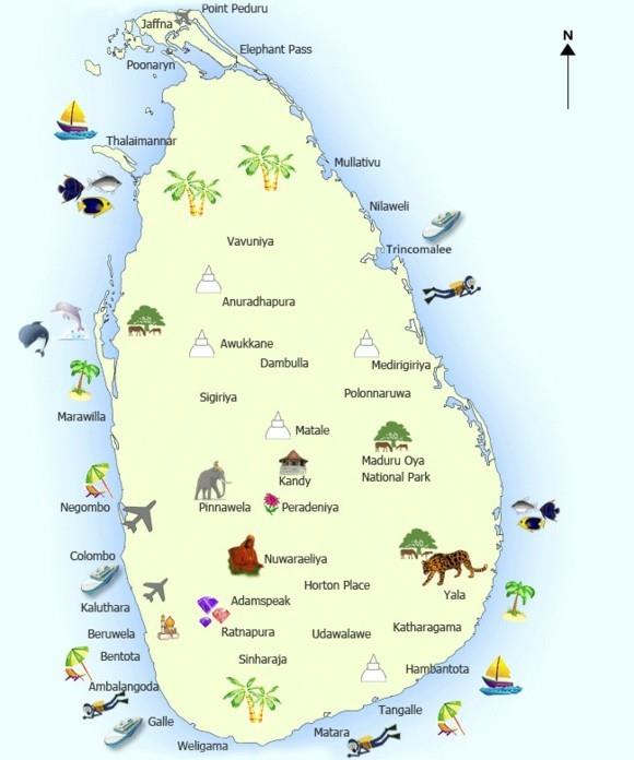 carte touristique du sri lanka carte des attractions touristiques du sri lanka