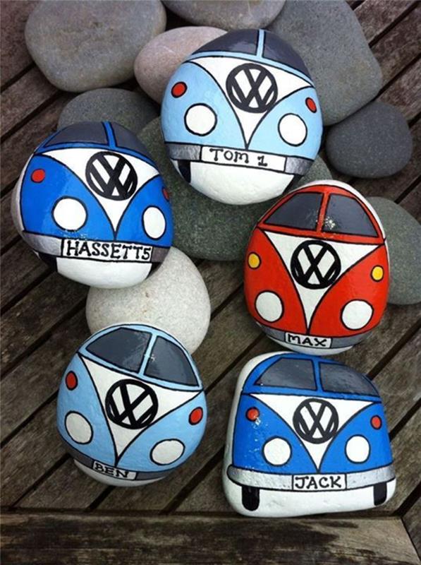 Malowanie kamieni Autobus Volkswagen Crafting z kamieniami