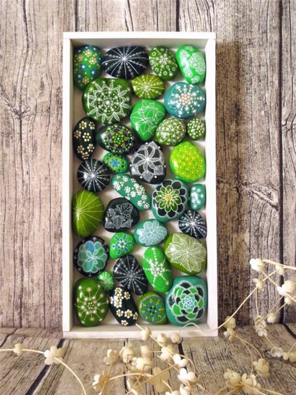 Maluj kamienie zielone kamienie rzemiosło dekoracyjne z kamieniami