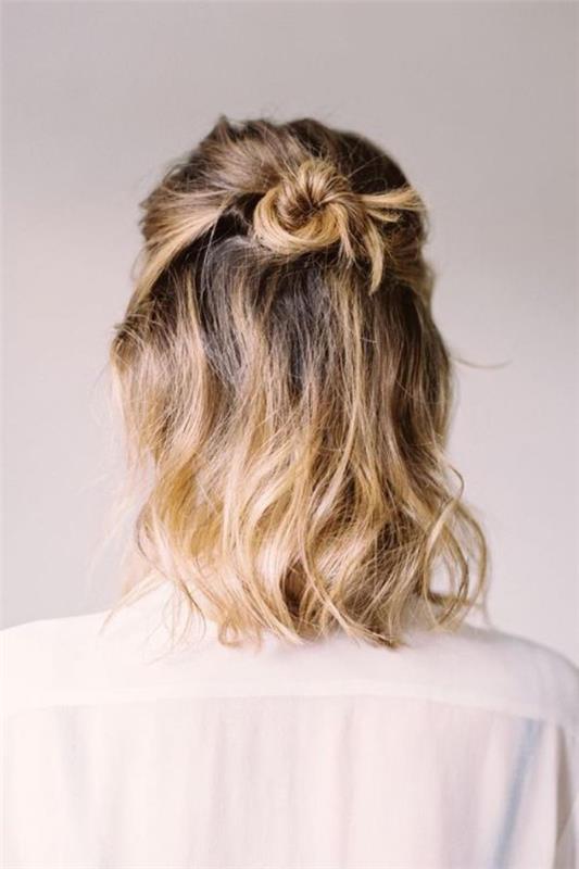 Coiffures élégantes et belles pour les cheveux mi-longs chignon mi-haut mi-bas