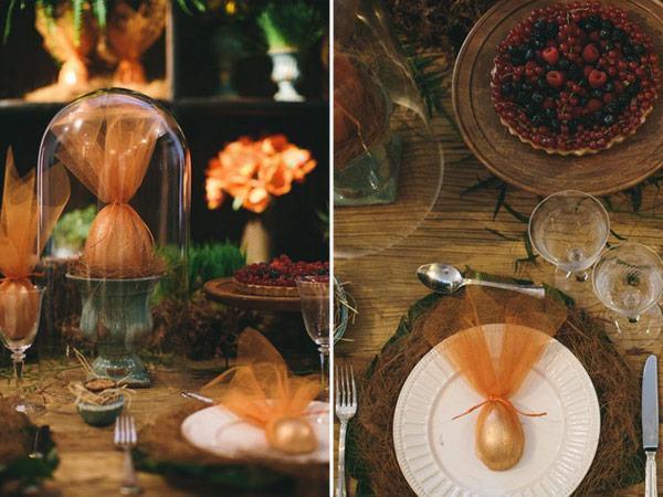 Conception de table avec des éléments glamour Idées d'artisanat de Pâques