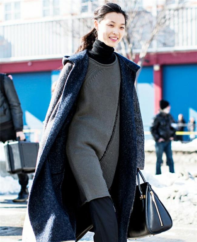 Sweat-shirt à la mode hiver femme pull long manteau oversize gris zippé