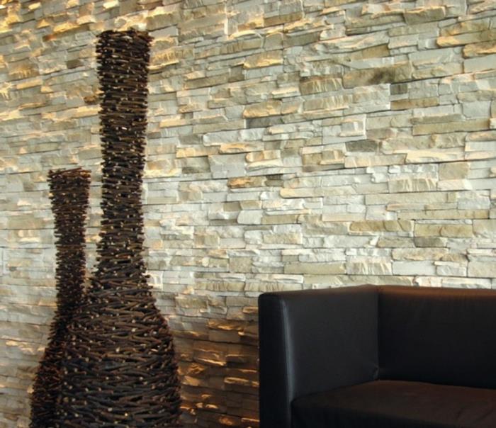 Idées de salon objets de décoration vases de décoration mur en pierre design de salon