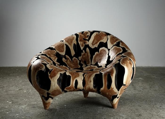 Chaise inclinable de corée du sud de sculptures en bois d'art contemporain
