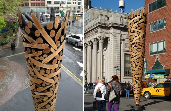 Sculptures en bois d'art contemporain corée du sud urbaine
