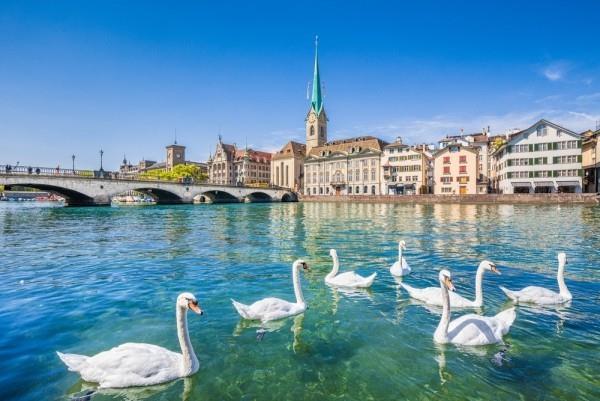 Centre de Zurich Monastère Fraumünster Rivière Limmat lieu de vacances intéressant