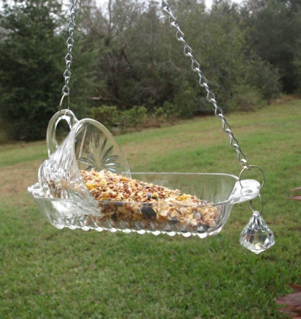 vaisselle en verre à l'ancienne suspendue mangeoire pour oiseaux jardin