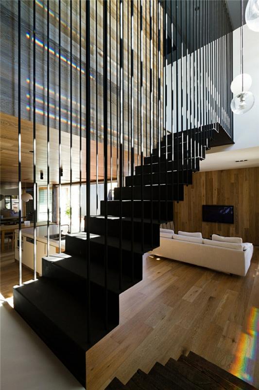 dom architekta nowoczesne drewniane wnętrze drewniana podłoga schody