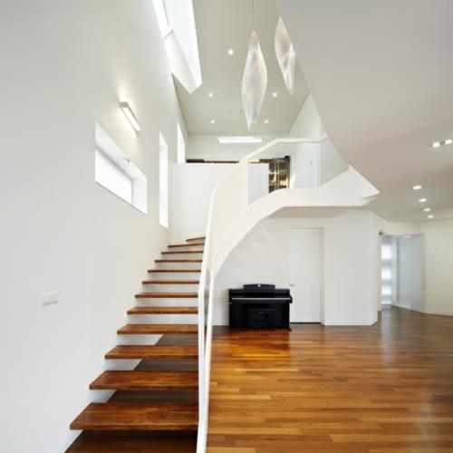 Jolie maison blanche design escalier corée du sud marches en bois
