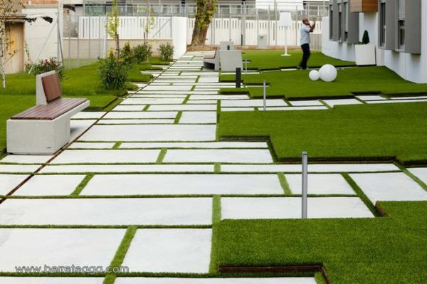 pomysły na architekturę zewnętrzną nowoczesny projekt ogrodu trawniki betonowe