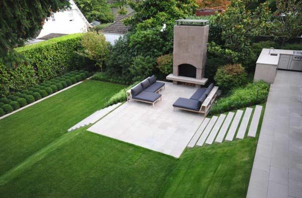 architektura zewnętrzna nowoczesny projekt ogrodu murawa w kształcie kroku