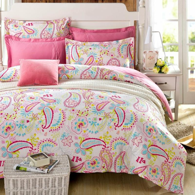 linge de lit fantaisie motif cachemire rose taies d'oreiller