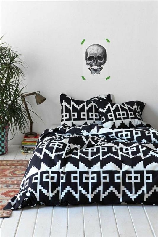 linge de lit fantaisie motif noir et blanc