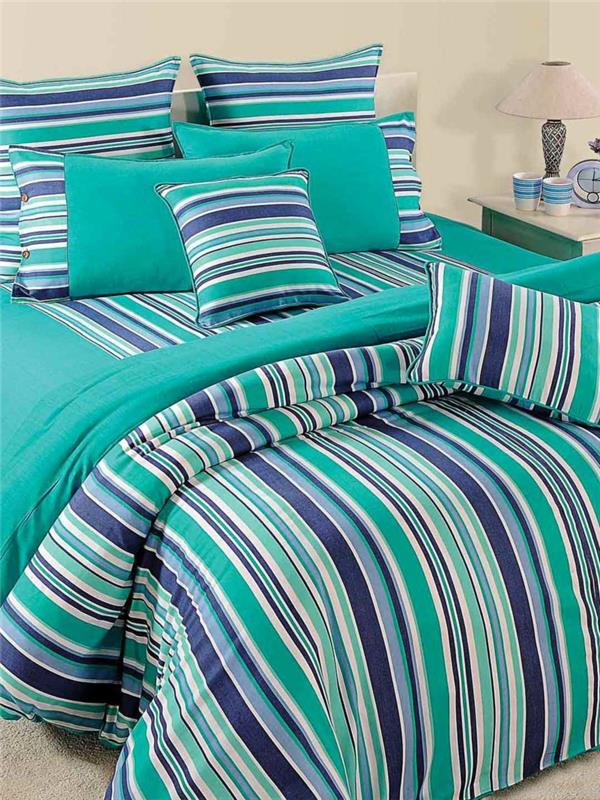 literie fantaisie motif rayures bleu turquoise