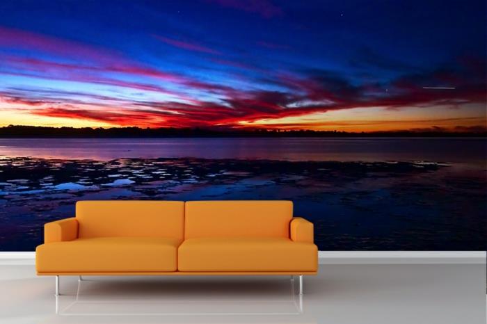 fantazyjne tapety plaża zachód słońca pomarańczowa sofa