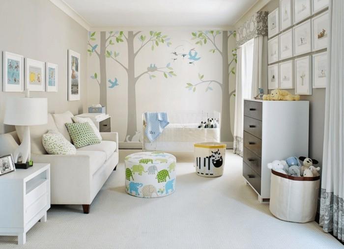 Pomysły na wystrój pokoju dziecięcego drzewa słonie światło dywan na ścianę