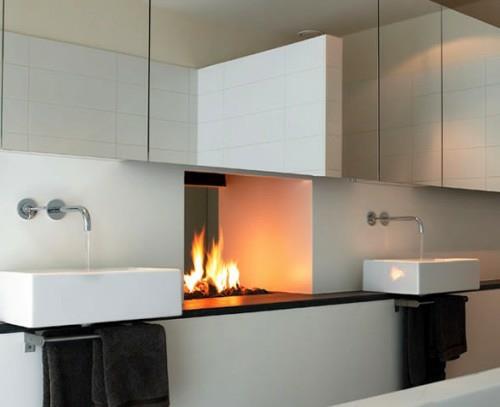 conceptions de salle de bain avec cheminées intégrées minimalistes