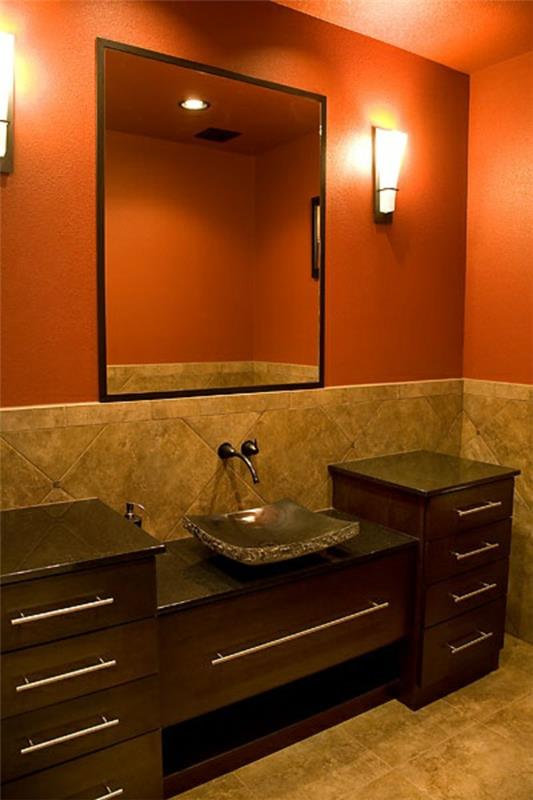 pomysły na projekt łazienki kolor projekt pomarańczowy brąz
