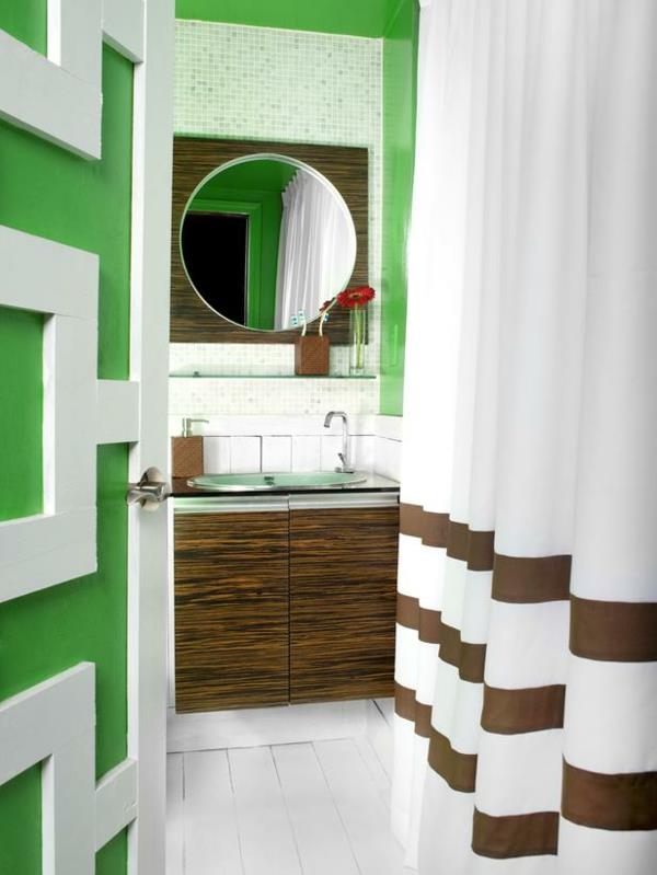 projekt łazienki w kolorze zielonym białym brązowym