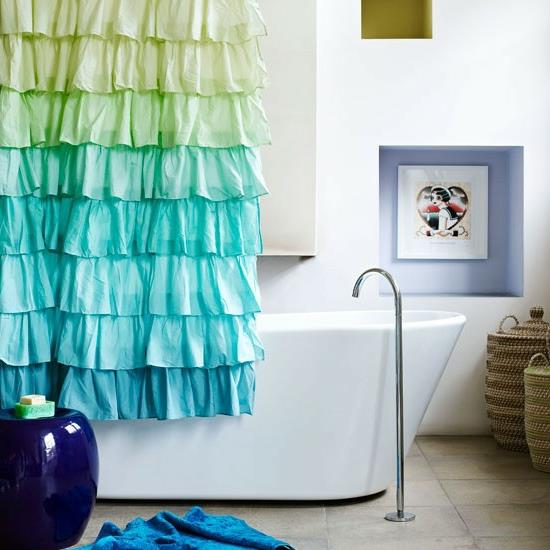 Zasłona łazienkowa chłodny zielony niebieski kolory łazienka