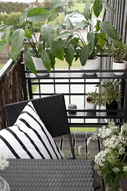 pomysły na projekt balkonu rośliny dekoracja w paski wzór
