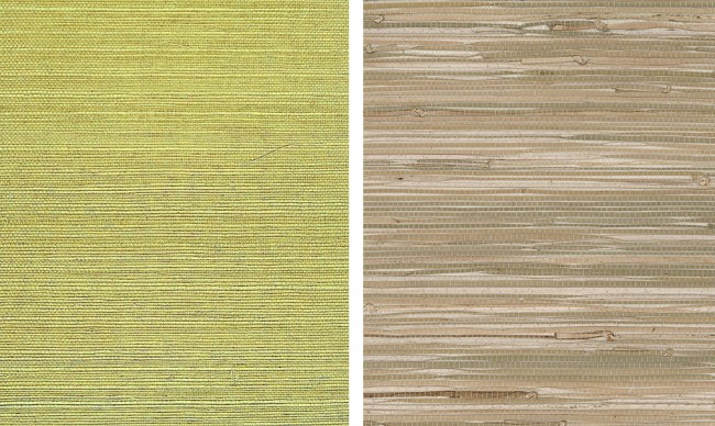 Популярни видове естествени тапети: отляво - сизалов тапет (влакната са залепени върху хартията), отдясно - тъкани от естествени растителни влакна. Но това не е краят на асортимента им.