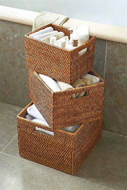 Meubles de salle de bain en bambou paniers boîtes de meubles en osier serviettes de magasin
