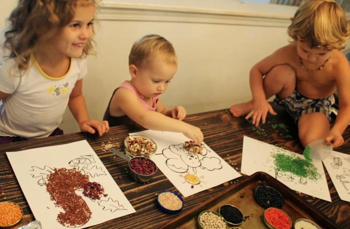 Artisanat avec des enfants idées d'artisanat idées de bricolage jeux d'enfants couleur dans l'eau avec du grain