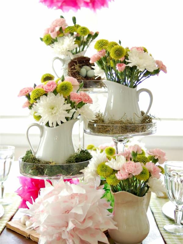Pomysły na rękodzieło wiosenny stół udekoruj naczynia kwiaty dekoracje stołu