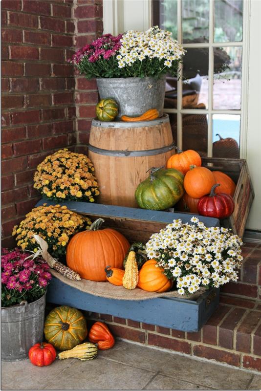 Idées d'artisanat idées de décoration d'automne citrouilles d'entrée fleurs boîtes en bois