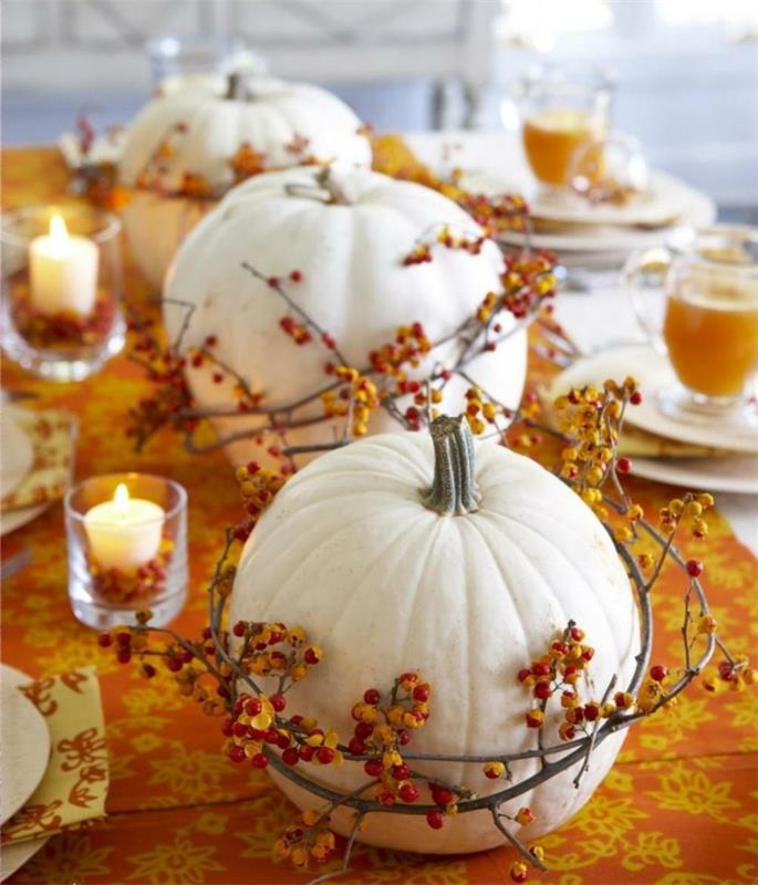 idées d'artisanat décorations de table d'automne citrouilles blanches