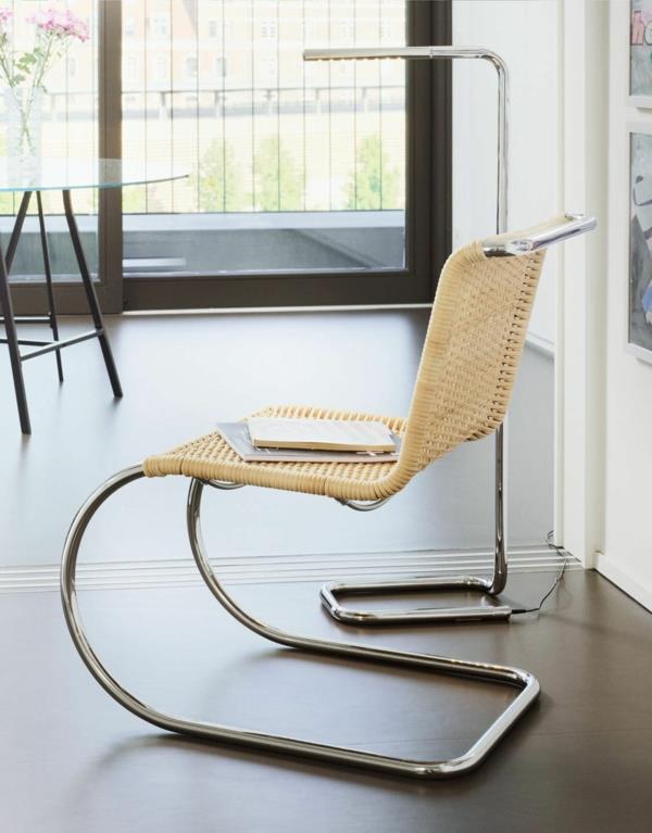 Meble w stylu Bauhaus krzesło stalowe rattanowe