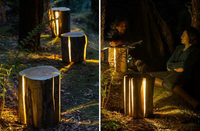 Tronc d'arbre mobilier Duncan Meerding lampes design forest light