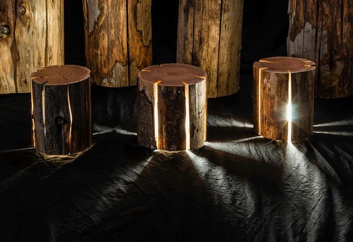 Meubles de tronc d'arbre par Duncan Meerding lumières de souche d'arbre