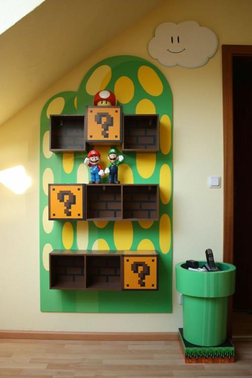 étagères à livres dans la pépinière inspirées de super mario