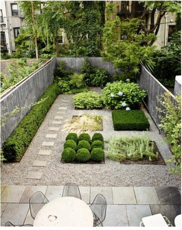 przykłady nowoczesnego projektowania ogrodu nasadzenie ogrodu żwirowa ściana betonowa