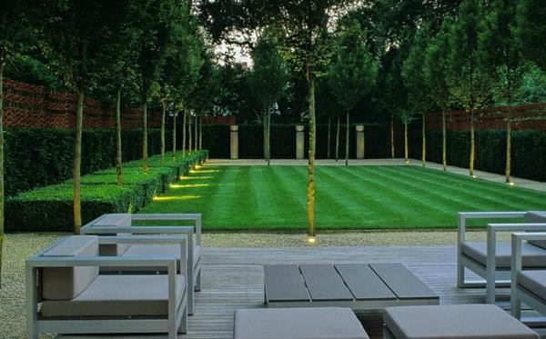 przykłady nowoczesnego projektowania ogrodu ogrodowego symetryczne drzewa trawnikowe
