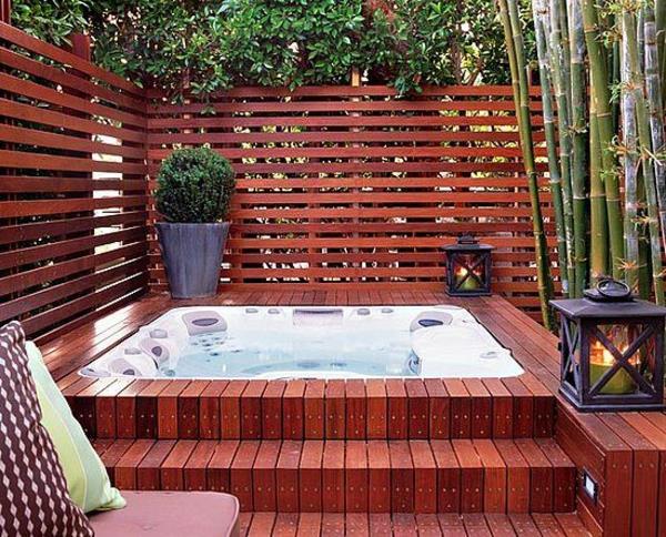 przykłady nowoczesnego aranżacji ogrodu z drewna jacuzzi