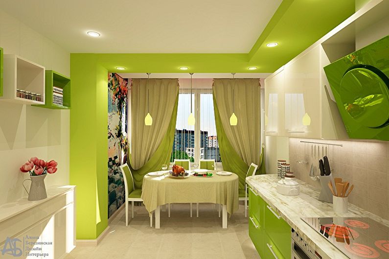 Bílý a zelený design kuchyně - funkce kombinace barev