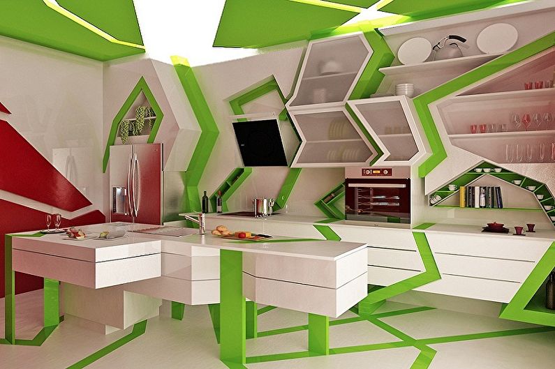 Zelený a bílý design kuchyně - nábytek