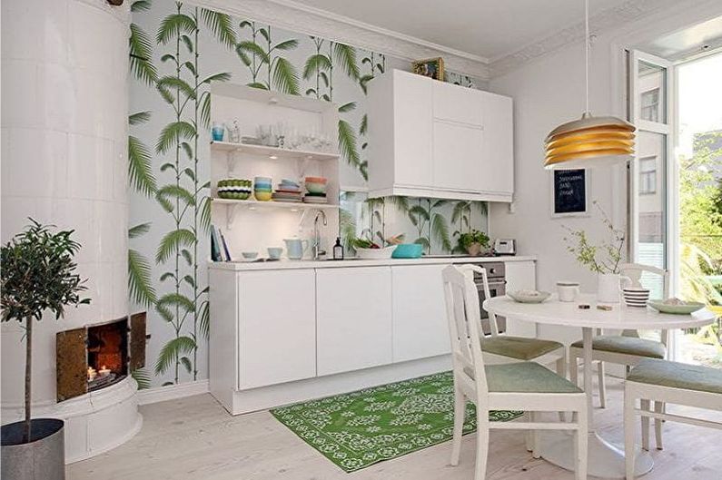 Bílo -zelený design interiéru kuchyně - foto