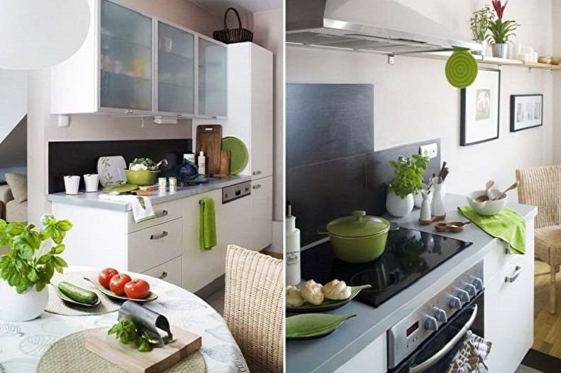 Bílý a zelený design kuchyně - funkce kombinace barev