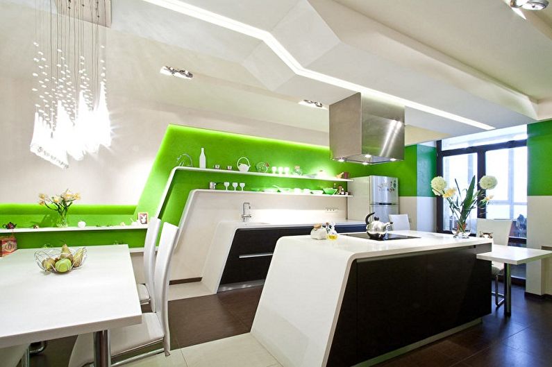 Bílo -zelený design interiéru kuchyně - foto