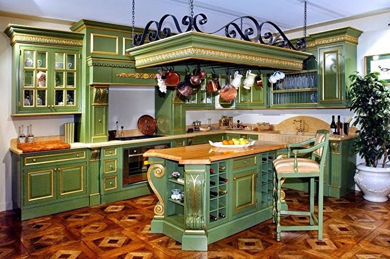 Bílo -zelený design interiéru kuchyně - foto