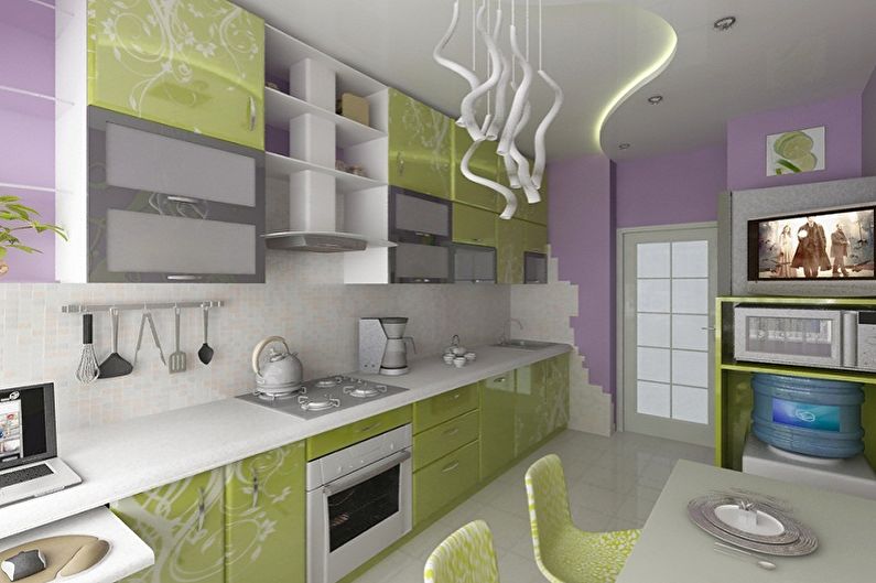 Bílo -zelený design interiéru kuchyně - foto