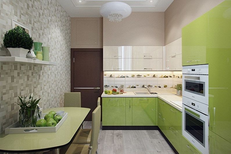 Bílo -zelený design interiéru kuchyně - foto